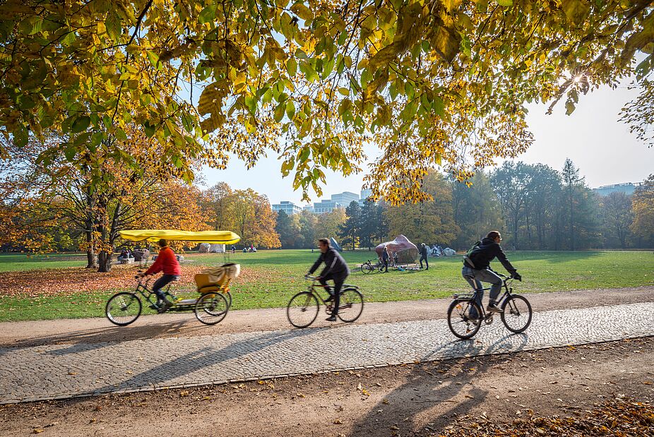 Radfahren im Herbst Radfahrer in einem Park im Herbst